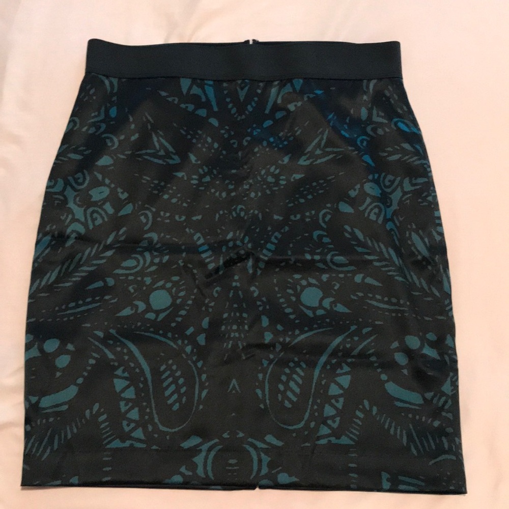 Express Teal/Black Patterned Pencil Skirt